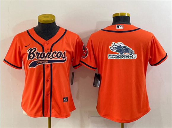 Women's Denver Broncos Orange Team Big Logo With Patch Cool Base Stitched Baseball Jersey(Run Small)